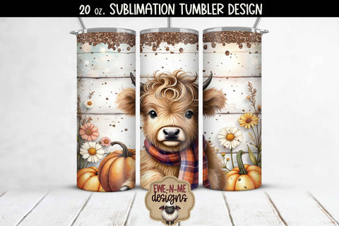 Four Fall Highland Cow Designs - 20 oz Sublimation Tumbler PNG Sublimation Ewe-N-Me Designs 