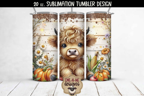 Four Fall Highland Cow Designs - 20 oz Sublimation Tumbler PNG Sublimation Ewe-N-Me Designs 