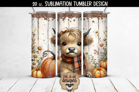 Four Fall Highland Cow Designs - 20 oz Sublimation Tumbler PNG Sublimation Ewe-N-Me Designs 