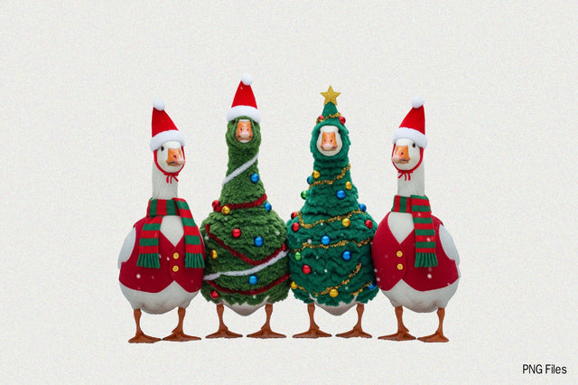 Four geese dressed Christmas Sublimation Clipart Sublimation SVGArt 