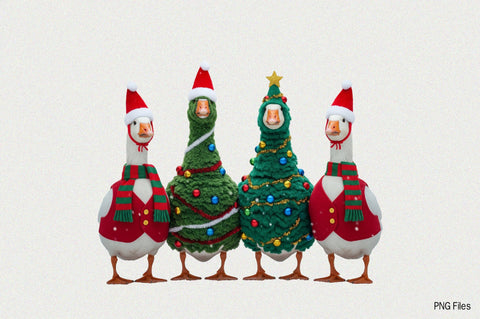 Four geese dressed Christmas Sublimation Clipart Sublimation SVGArt 