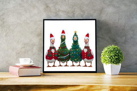 Four geese dressed Christmas Sublimation Clipart Sublimation SVGArt 