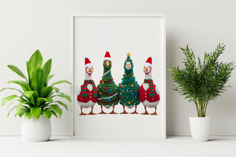 Four geese dressed Christmas Sublimation Clipart Sublimation SVGArt 