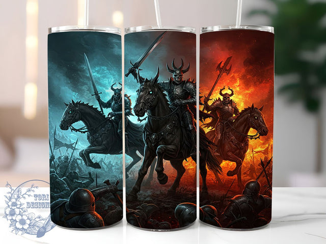 Four Horsemen Apocalypse 20oz Fantasy Tumbler, Apocalypse Tumbler Wrap, Dark Fantasy Cup, 20oz Sublimation Design, Gothic Horsemen Mug, Mythical War Tumbler, End Times Art PNG Sublimation ToriDesigns 