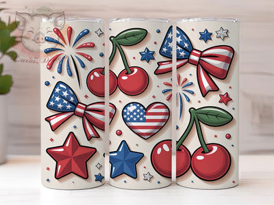 Fourth of July Patriotic Bow 20oz Tumbler, Patriotic Design, American Flag, Puffy Sticker, Festive Bows, 20oz Tumbler Wrap, Sublimation PNG Sublimation Lara' s Designs 