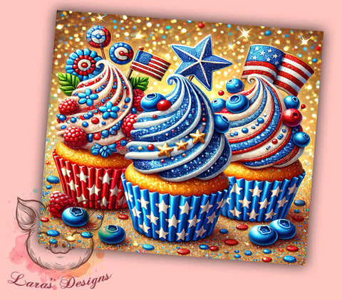 Fourth of July Patriotic Cupcakes Tumbler, Patriotic Cupcakes Tumbler, 20oz Tumbler Wrap, Sublimation Drinkware, Independence Day Gift, Red White Blue Tumbler, Summer Party Cup Sublimation Lara' s Designs 