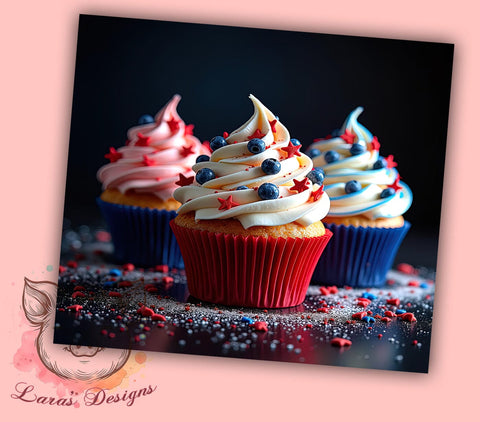 Fourth of July Patriotic Cupcakes Tumbler, Patriotic Cupcakes Tumbler, 20oz Tumbler Wrap, Sublimation Drinkware, Independence Day Gift, Red White Blue Tumbler, Summer Party Cup Sublimation Lara' s Designs 