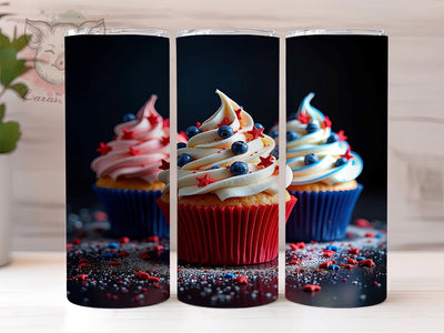 Fourth of July Patriotic Cupcakes Tumbler, Patriotic Cupcakes Tumbler, 20oz Tumbler Wrap, Sublimation Drinkware, Independence Day Gift, Red White Blue Tumbler, Summer Party Cup Sublimation Lara' s Designs 