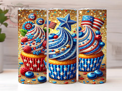 Fourth of July Patriotic Cupcakes Tumbler, Patriotic Cupcakes Tumbler, 20oz Tumbler Wrap, Sublimation Drinkware, Independence Day Gift, Red White Blue Tumbler, Summer Party Cup Sublimation Lara' s Designs 
