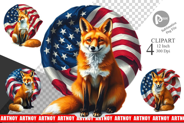 Fox 4th of July Clipart Sublimation artnoy 