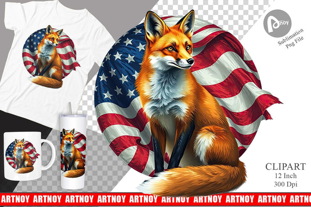Fox 4th of July Clipart Sublimation artnoy 