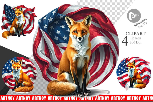 Fox 4th of July Clipart Sublimation artnoy 