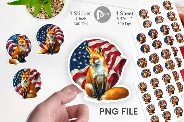 Fox 4th of July Sticker Sublimation artnoy 