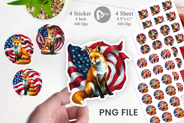Fox 4th of July Sticker Sublimation artnoy 
