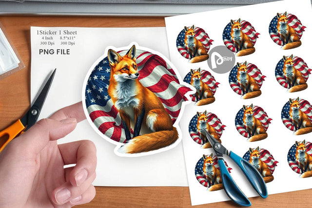 Fox 4th of July Sticker Sublimation artnoy 