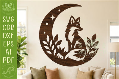 Fox and Moon Wall Art SVG, Woodland Fox Laser Cut Design SVG APInspireddesigns 