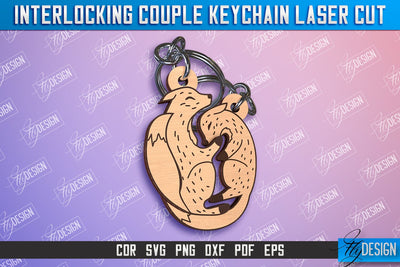 Fox Couple Keychain | Interlocking Couple Keychain Design | CNC Files SVG Fly Design 