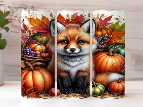 Fox Fall 20 oz Skinny Tumbler Sublimation Design, Straight & Tapered Tumbler Png, Fox in Autumn Fall Tumbler Png, Digital Download PNG Sublimation Lara' s Designs 