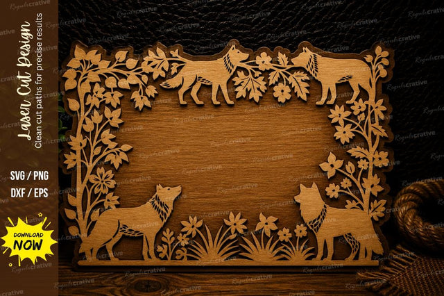 Fox Family Floral Frame Laser Cut SVG Design SVG Regulrcrative 