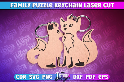 Fox Family Puzzle Keychain | Laser Cut Design | CNC Files SVG The T Store Design 