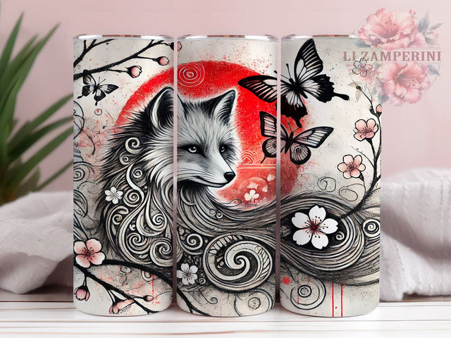 Fox Floral Japanese Art Kawaii 20oz Tumbler Wrap, Animal Lover Gift, Kawaii Fox, Sublimation Tumbler Sublimation Li Zamperini 