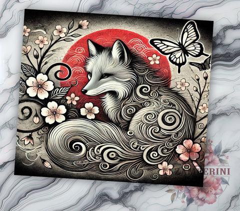 Fox Floral Japanese Art Kawaii 20oz Tumbler Wrap, Animal Lover Gift, Kawaii Fox, Sublimation Tumbler Sublimation Li Zamperini 