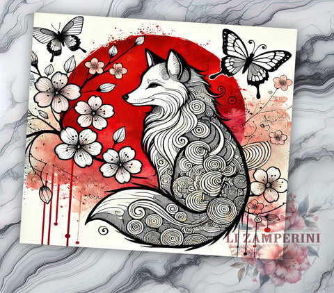 Fox Floral Japanese Art Kawaii 20oz Tumbler Wrap, Animal Lover Gift, Kawaii Fox, Sublimation Tumbler Sublimation Li Zamperini 
