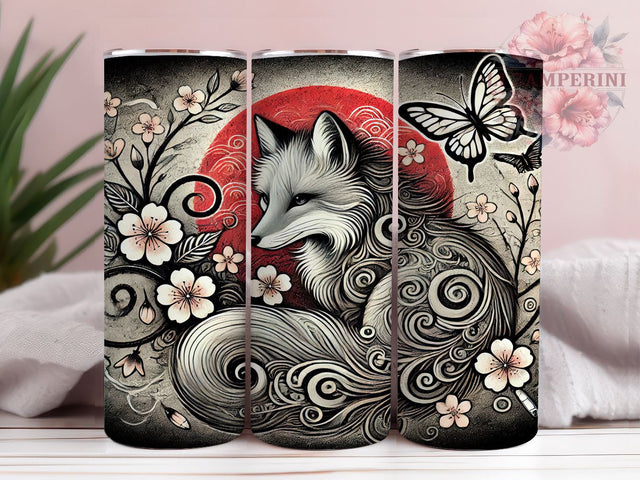 Fox Floral Japanese Art Kawaii 20oz Tumbler Wrap, Animal Lover Gift, Kawaii Fox, Sublimation Tumbler Sublimation Li Zamperini 