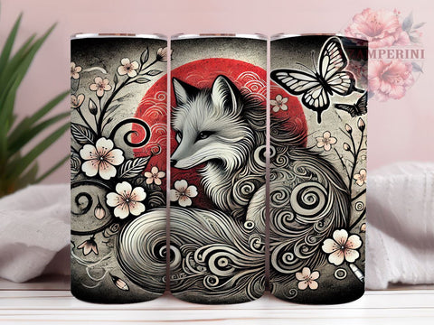 Fox Floral Japanese Art Kawaii 20oz Tumbler Wrap, Animal Lover Gift, Kawaii Fox, Sublimation Tumbler Sublimation Li Zamperini 