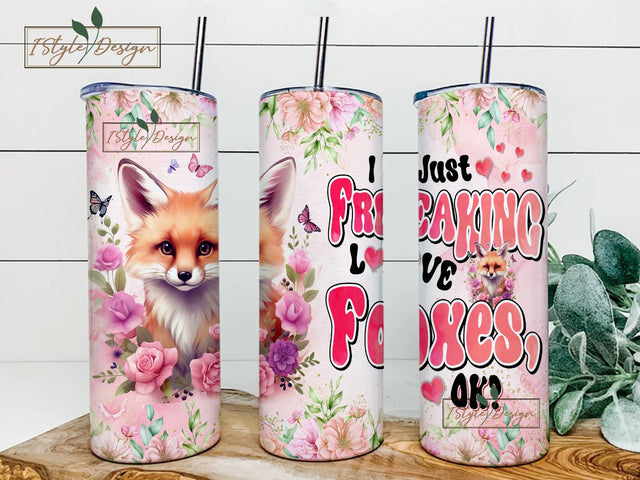 Fox Floral Tumbler Wrap 20 oz Skinny Tumbler Sublimation Design Templates Cute Fox Tumbler Straight Png Digital File Sublimation iStyleDesign 