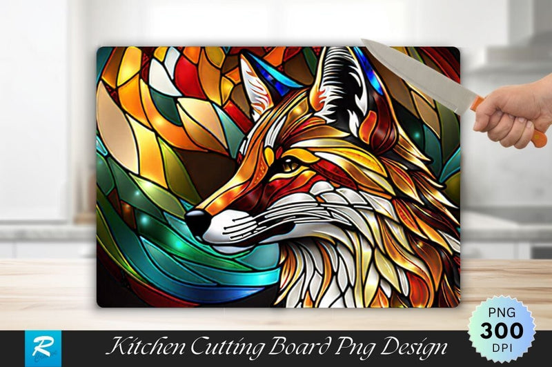 Fox Head Stained Glass Background Cutting Board Sublimation Regulrcrative 