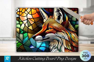 Fox Head Stained Glass Background Cutting Board Sublimation Regulrcrative 