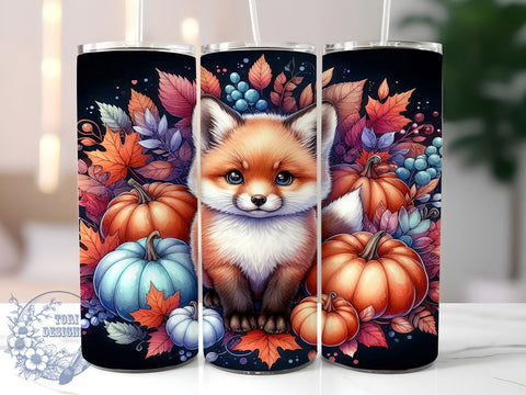 Fox in Autumn Fall 20oz Skinny Tumbler PNG, Animal Lover Tumbler Sublimation Wrap, Straight & Tapered Tumbler Wrap, Instant Digital Download Sublimation ToriDesigns 