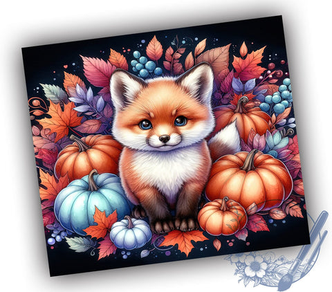 Fox in Autumn Fall 20oz Skinny Tumbler PNG, Animal Lover Tumbler Sublimation Wrap, Straight & Tapered Tumbler Wrap, Instant Digital Download Sublimation ToriDesigns 