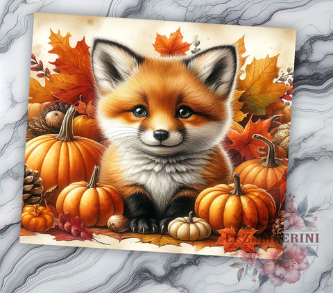 Fox in Autumn Fall 20oz Tumbler Wrap PNG, Animal Lover Tumbler PNG Sublimation Design, Straight & Tapered Tumbler Wrap, Instant Digital Download Sublimation Li Zamperini 