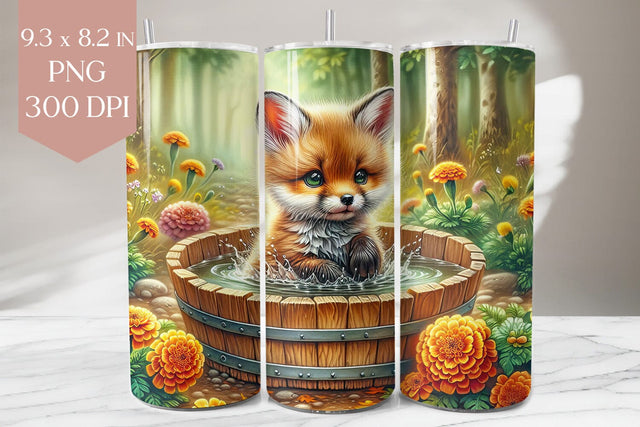 Fox in Wooden Tub Tumbler Wrap Sublimation BijouBay 