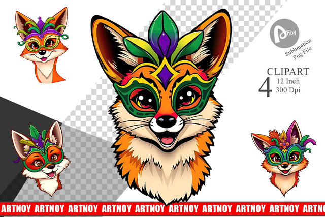 Fox Mardi Gras Clipart Sublimation artnoy 