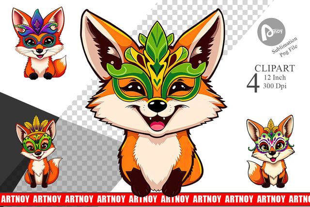 Fox Mardi Gras Clipart Sublimation artnoy 