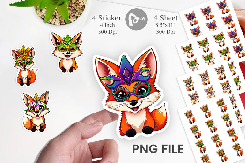 Fox Mardi Gras Sticker Sublimation artnoy 