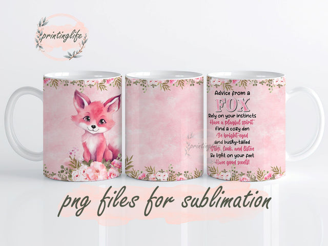 Fox Mug Wrap Design, Instant Digital Design Download Mug Wrap Design, Mug Design PNG Sublimation PrintingLife 