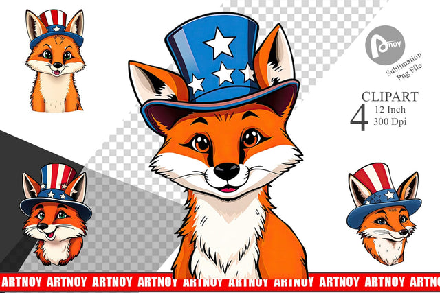 Fox Patriotic Clipart Sublimation artnoy 