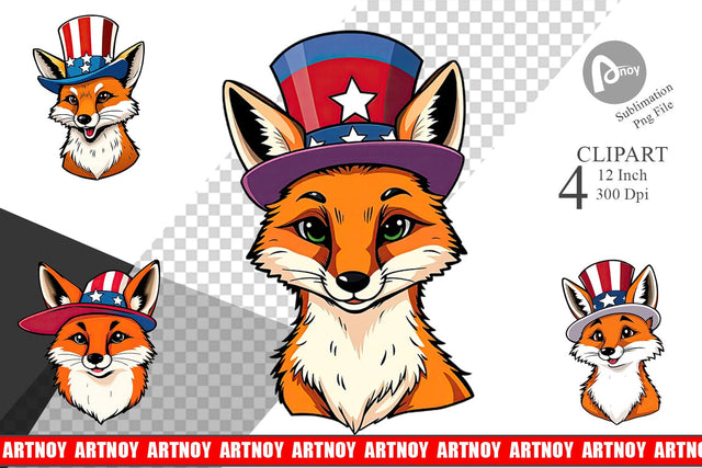Fox Patriotic Clipart Sublimation artnoy 