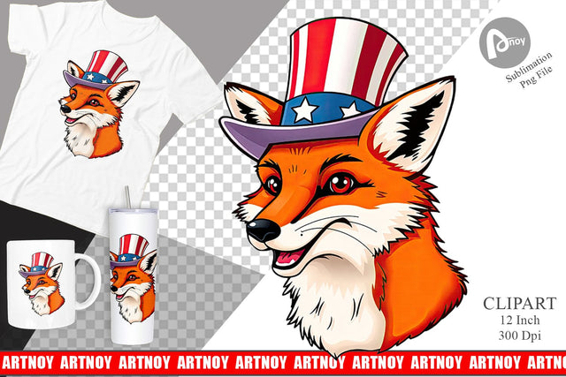 Fox Patriotic Clipart Sublimation artnoy 