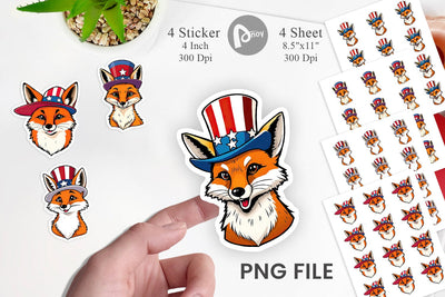 Fox Patriotic Sticker Sublimation artnoy 