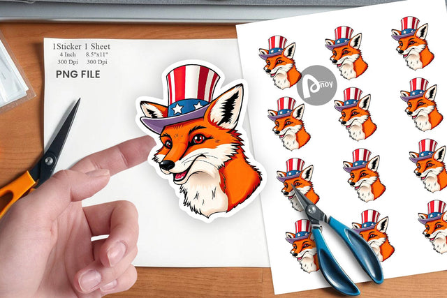 Fox Patriotic Sticker Sublimation artnoy 