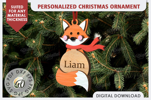 Fox Personalized Christmas Ornament Laser Cut. Xmas SVG SVG Evgenyia Guschina 