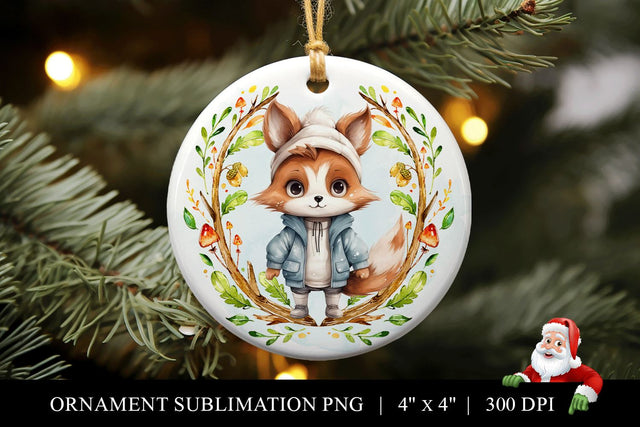 Fox Round Christmas Ornament Sublimation PNG Sublimation BijouBay 