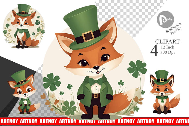 Fox St. Patrick Clipart Sublimation artnoy 
