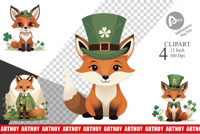 Fox St. Patrick Clipart Sublimation artnoy 