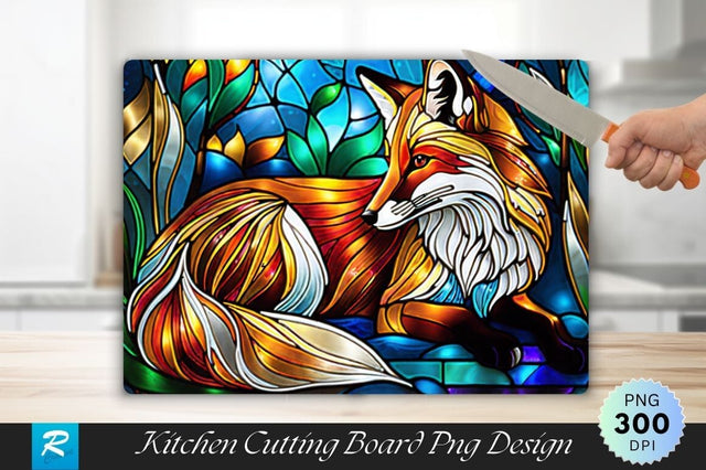 Fox Stained Glass Background Cutting Board Sublimation Regulrcrative 